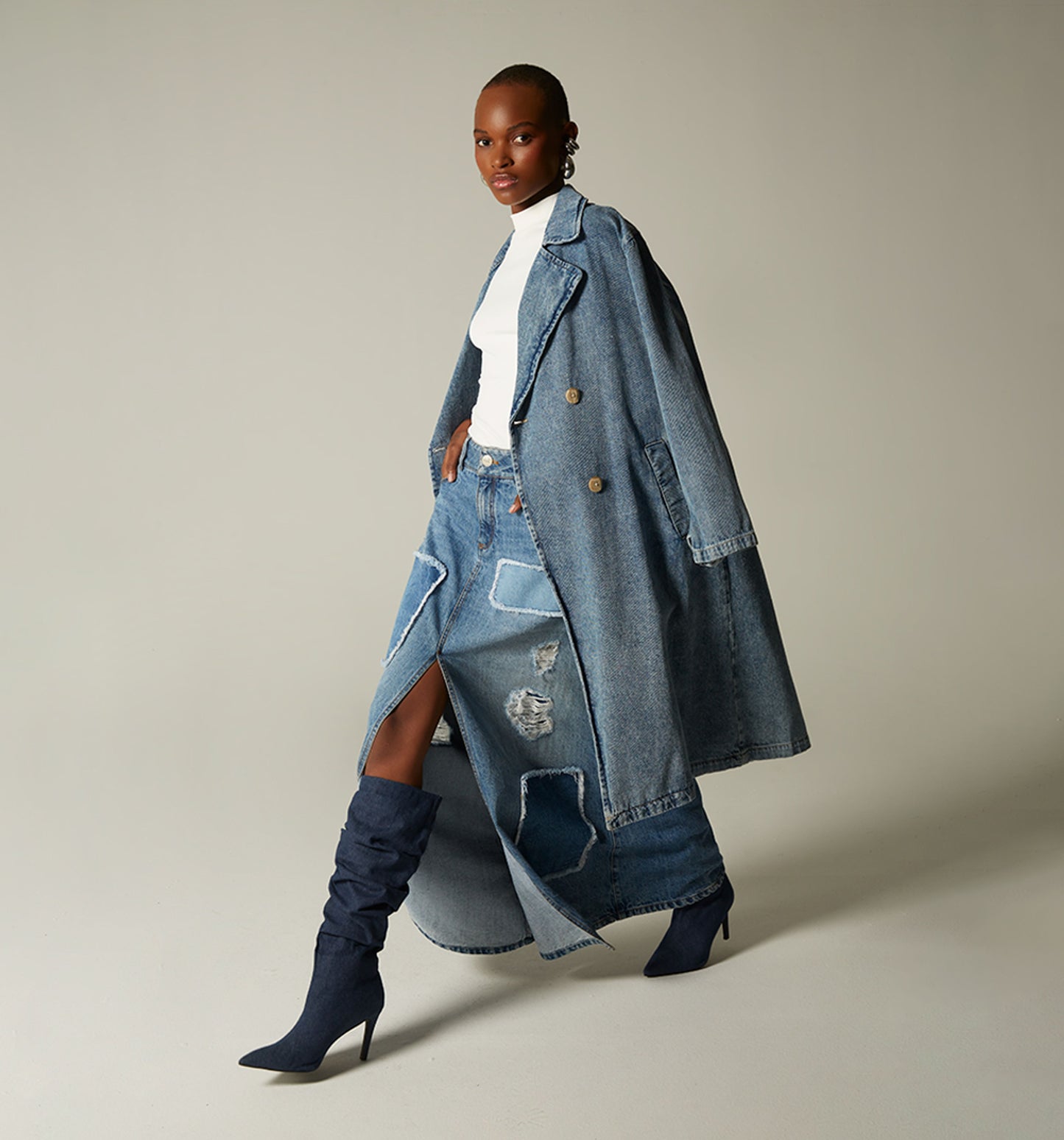 Falda larga indigo con abertura delanter