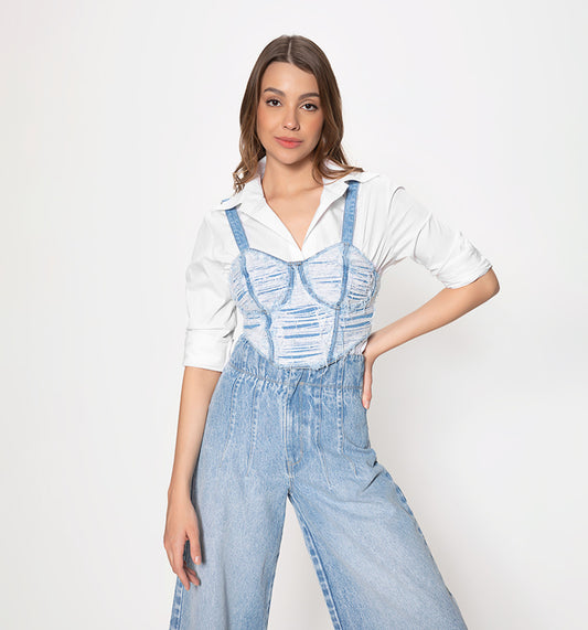 Crop top denim con copas