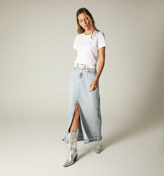 Falda larga con abertura, correa mariposa