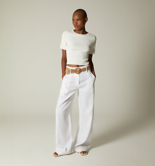 Pantalon palazo tiro super alto, correa